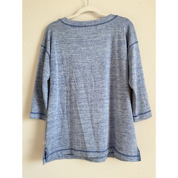 T by Talbots Womens Petites Split Neck Blue Sweater Top 3/4 Sleeves Soft Size MP - Picture 5 of 9